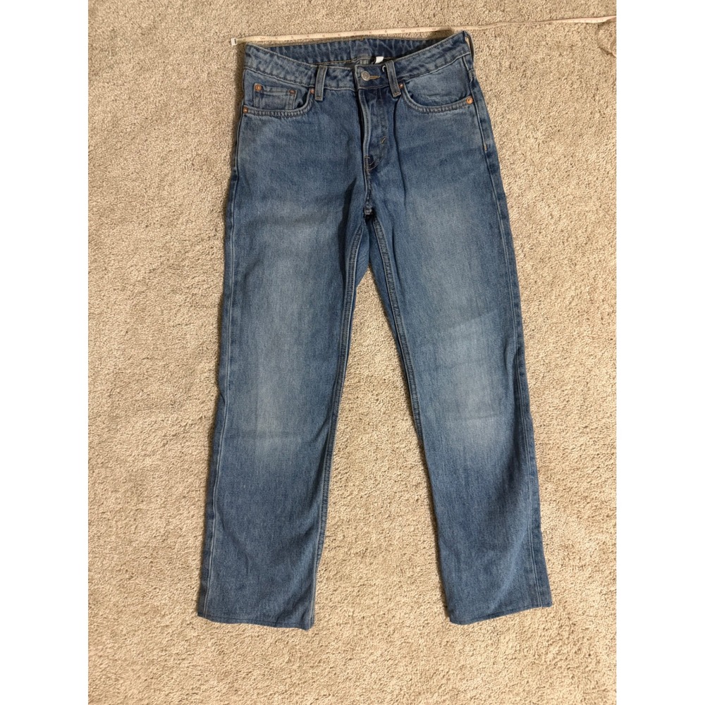 Weekday Pin Mid Straight Jeans Blue Medium Wash Button Fly Size 26/30 Womens